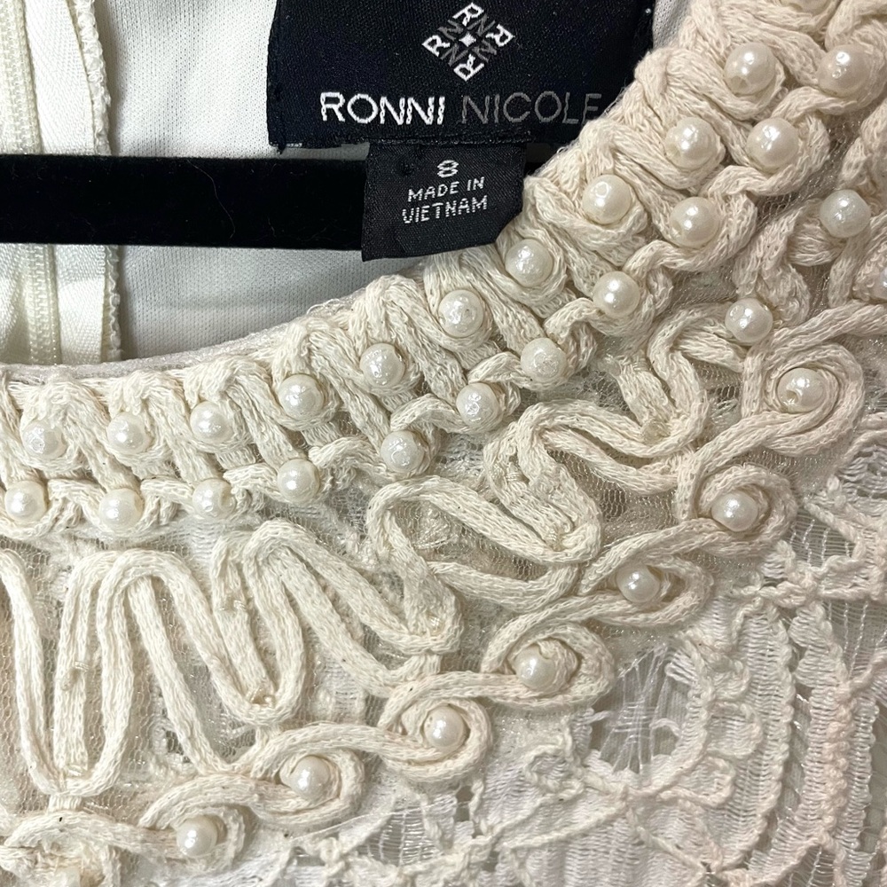 Ronni Nicole Mini Dress White Cream Lace Pearl Bodycon Y2K SZ 8 EUC - Picture 2 of 8